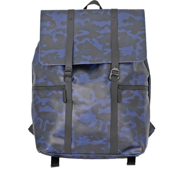Duchamp Backpack Navy Camouflage Camo Rubberized Foldover Padded Straps - Picture 1 of 12